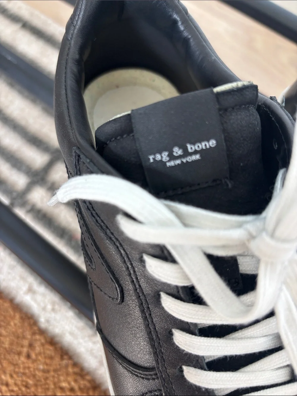 Rag and Bone Black Low-Top Sneakers with White Laces and Sole
